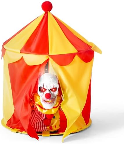 Halloween Animatronic 6ft Killer Clown Decorations, 72inch Animated Clown with Motion Activation, Creepy Sound, Scary Move, Light Up Eyes, Haunted House Spooky Horror Prop for Indoor, Outdoor, Yard
