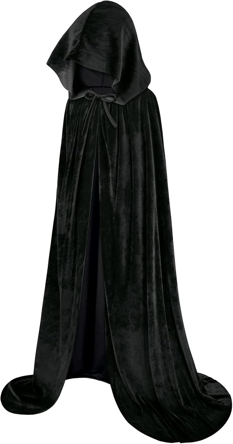 Sarfel Hooded Cloak Velvet Cape with Hood Halloween Capes Women Witch Costume Vampire Cloak Wizard Robe Men Cosplay Costume