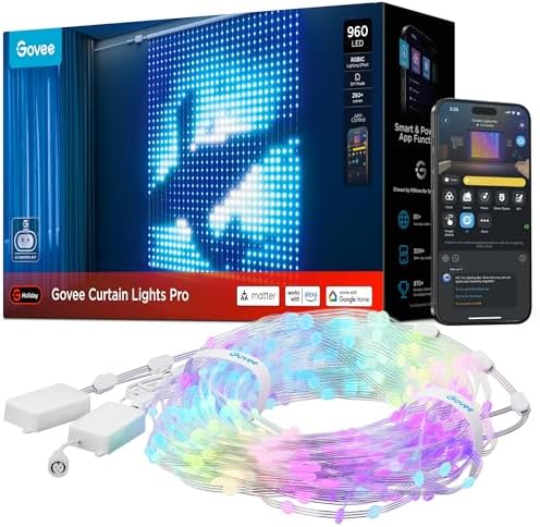 Govee Smart Curtain Lights Pro, 960 LEDs, 5.4×5.7ft for Holiday Decor