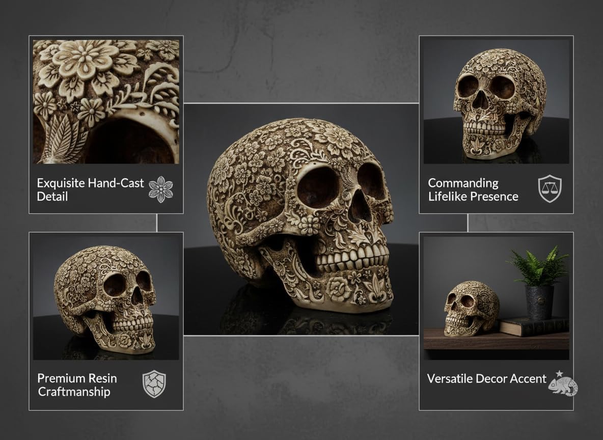 Life Size Plastic Skull - Skeleton Head Prop for Halloween Haunted House