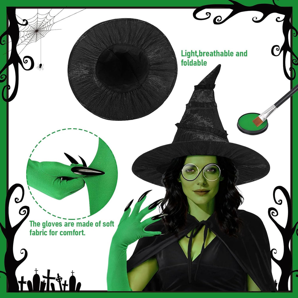 8 PCS Witch Costume Women Adult,Witch Hat Halloween Costume Women