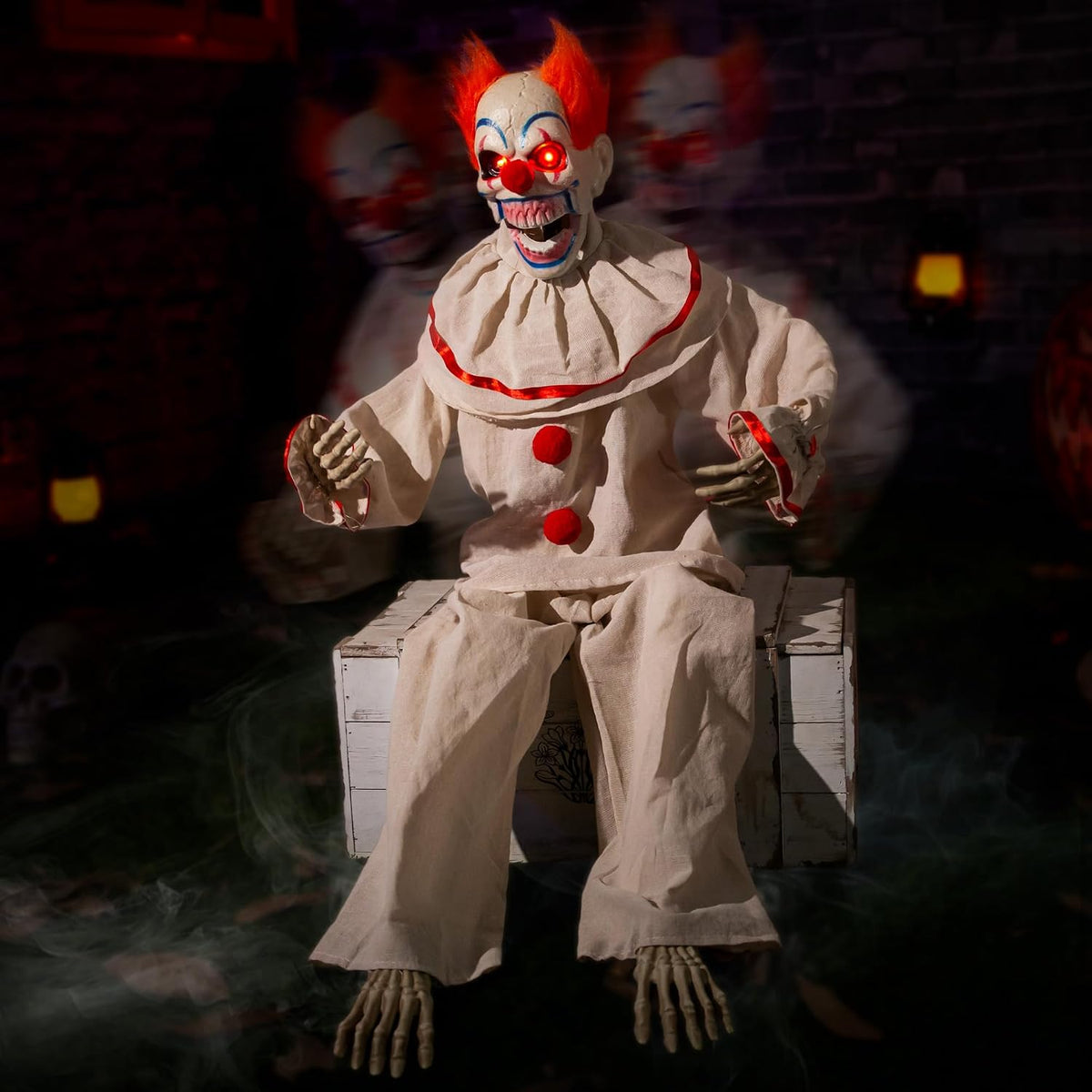Halloween Animatronic 6ft Killer Clown Decorations, 72inch Animated Clown with Motion Activation, Creepy Sound, Scary Move, Light Up Eyes, Haunted House Spooky Horror Prop for Indoor, Outdoor, Yard