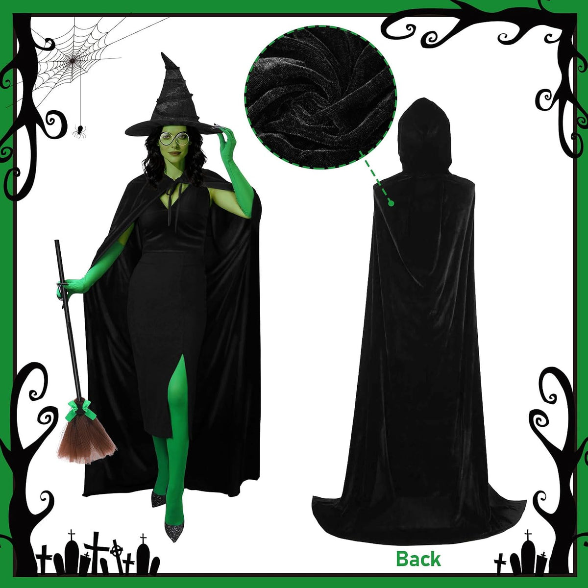 8 PCS Witch Costume Women Adult,Witch Hat Halloween Costume Women