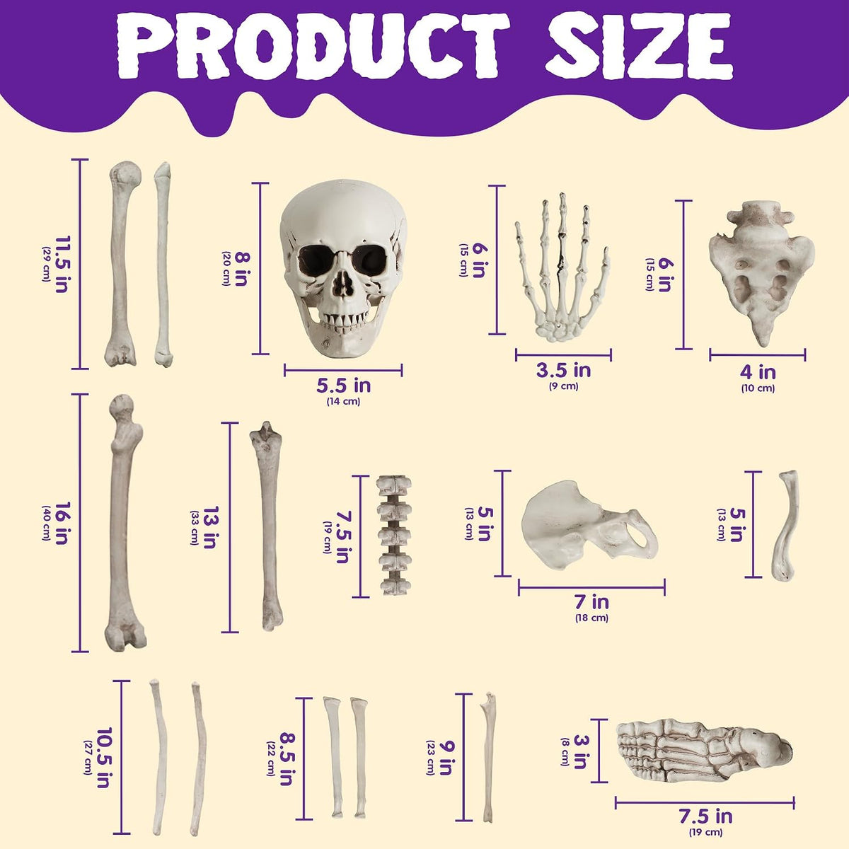 JOYIN 28 PCS Halloween Decorations Skeleton Bones and Skull Kit, Indoor Outdoor Decorations Plastic Bones Scary for Spooky Graveyard Haunted House Lawn Yard Party Decor