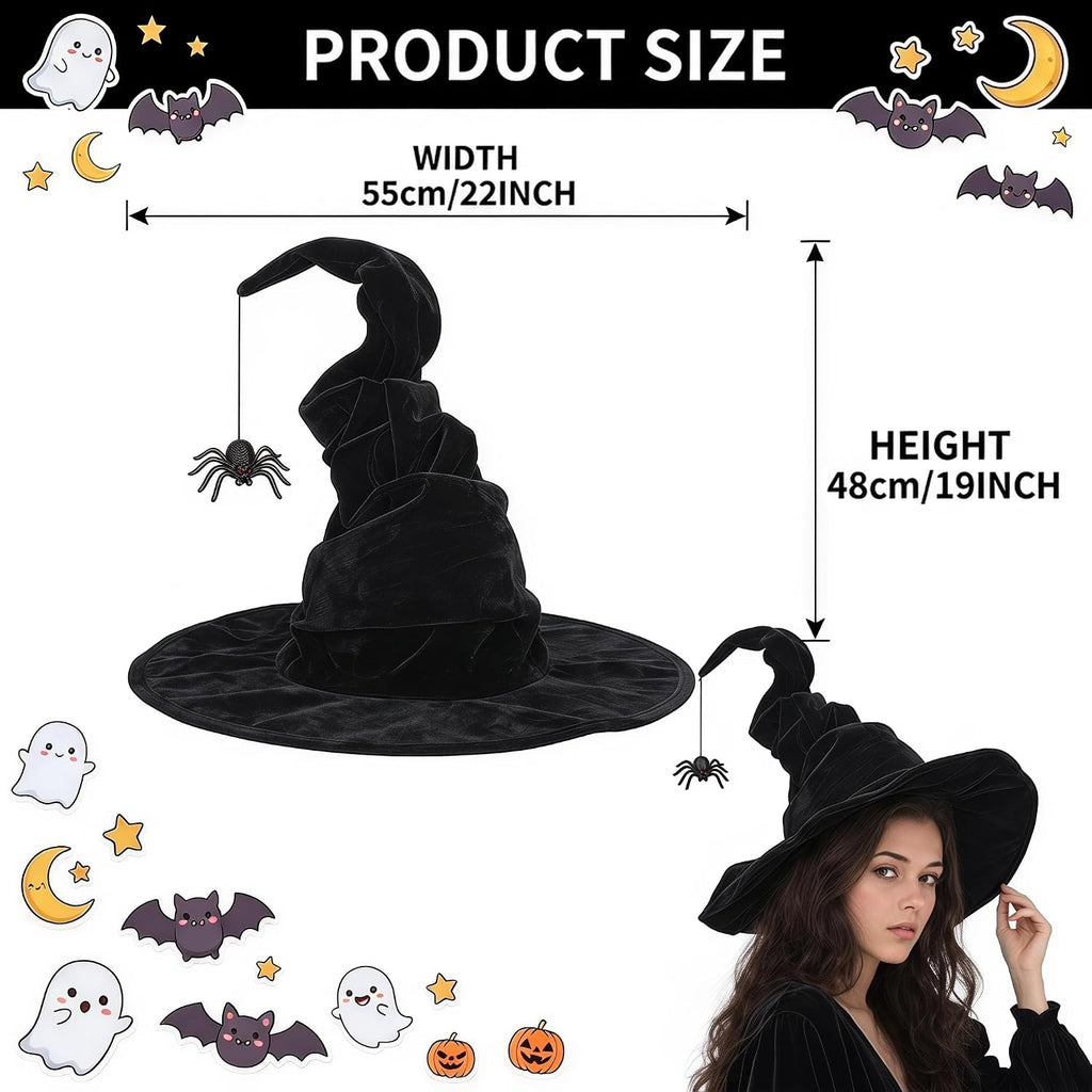 Black Witch Hat with Spider, Halloween Witches Hat for Women Costume Party