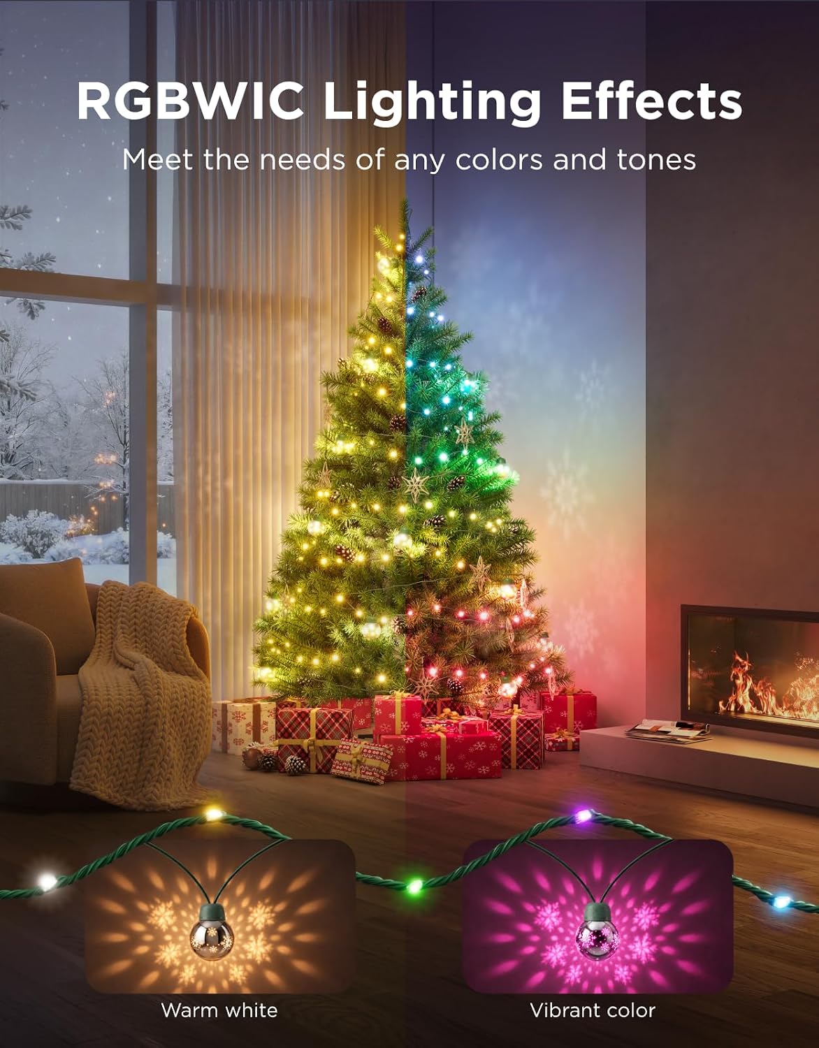 Govee Christmas 2-in-1 99FT Green String & 26FT Silver Ornament Ball Lights