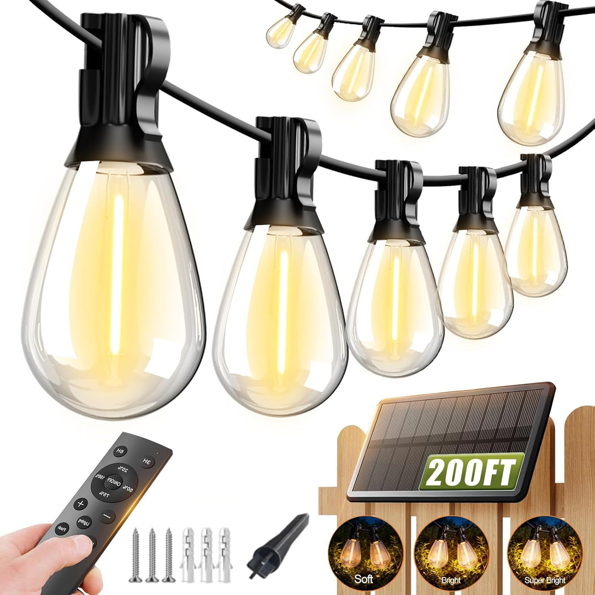 Tenmiro 200FT Solar String Lights Outdoor Waterproof with Remote Dimmable