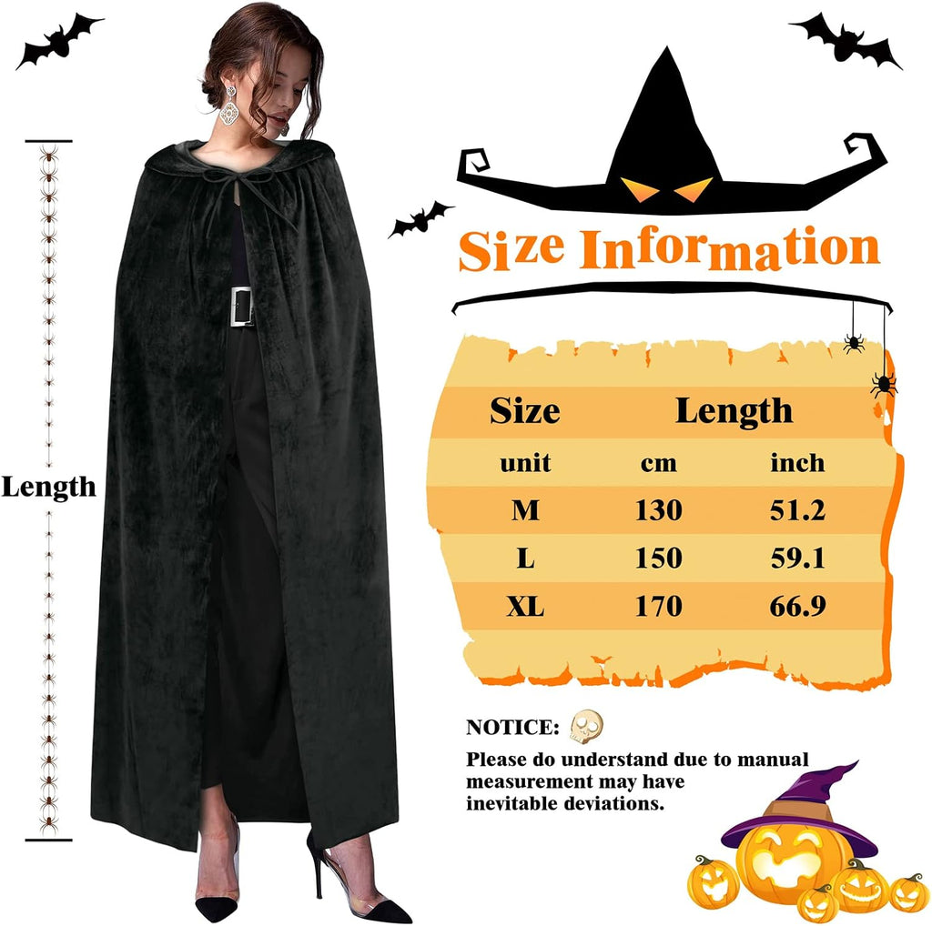 Sarfel Hooded Cloak Velvet Cape with Hood Halloween Capes Women Witch Costume Vampire Cloak Wizard Robe Men Cosplay Costume
