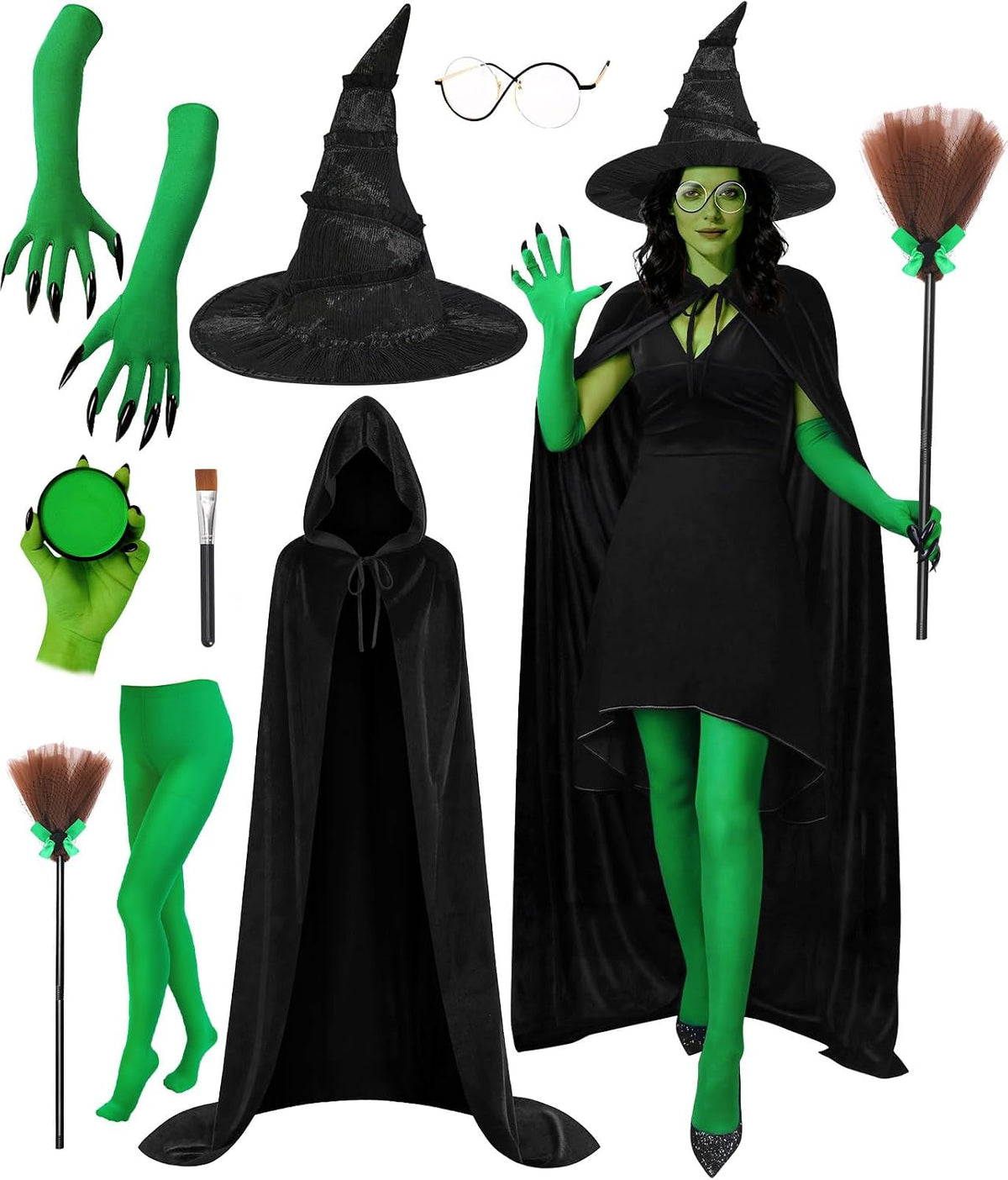 8 PCS Witch Costume Women Adult,Witch Hat Halloween Costume Women