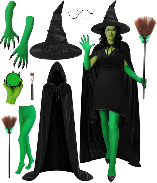 8 PCS Witch Costume Women Adult,Witch Hat Halloween Costume Women