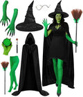 8 PCS Witch Costume Women Adult,Witch Hat Halloween Costume Women