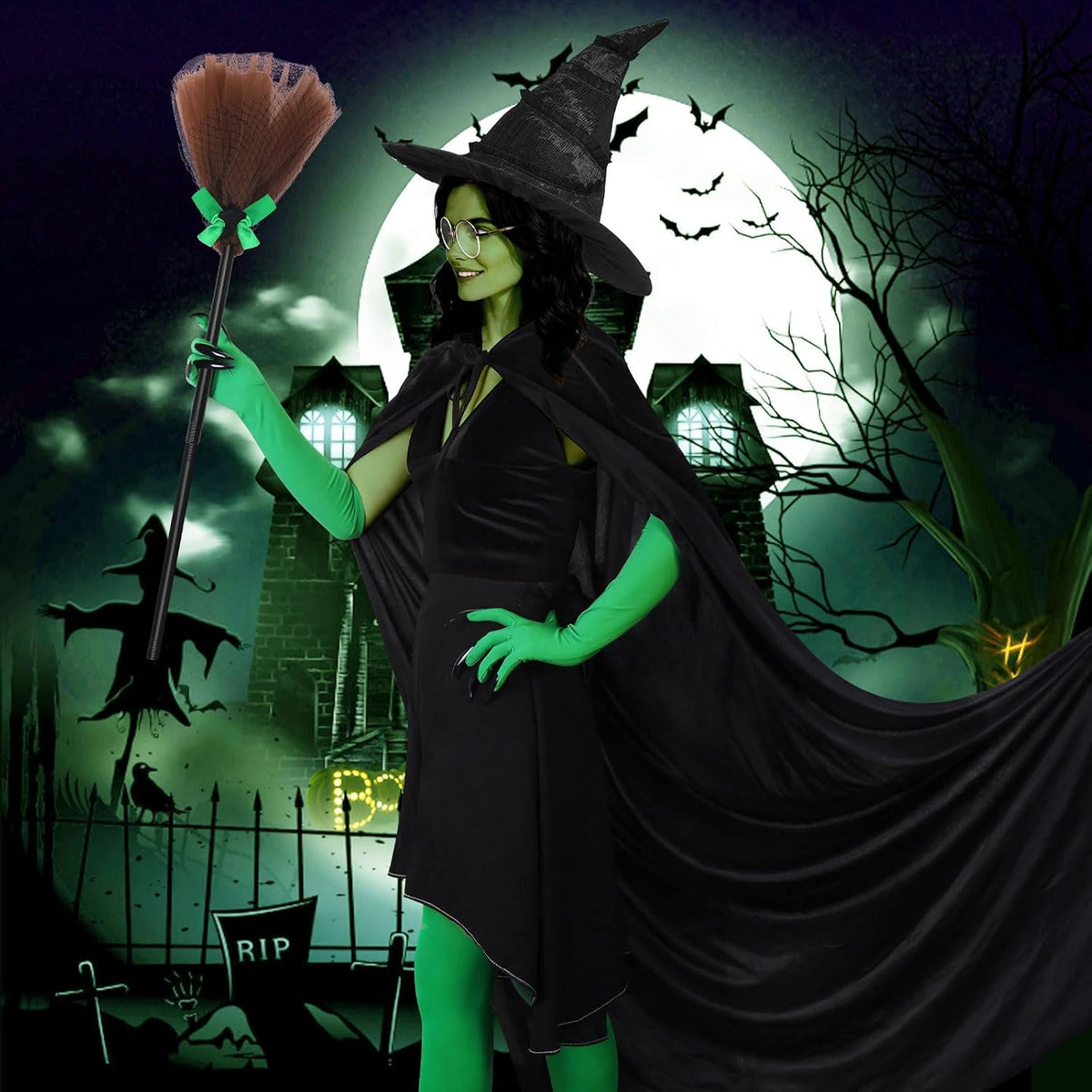8 PCS Witch Costume Women Adult,Witch Hat Halloween Costume Women
