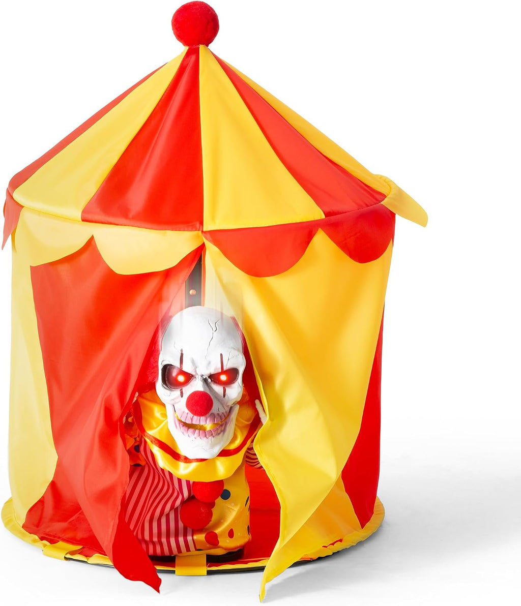 Halloween Animatronic 6ft Killer Clown Decorations, 72inch Animated Clown with Motion Activation, Creepy Sound, Scary Move, Light Up Eyes, Haunted House Spooky Horror Prop for Indoor, Outdoor, Yard