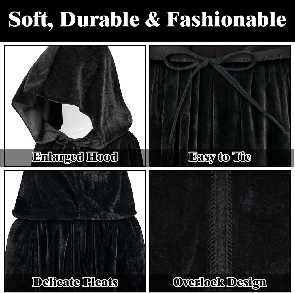 Sarfel Hooded Cloak Velvet Cape with Hood Halloween Capes Women Witch Costume Vampire Cloak Wizard Robe Men Cosplay Costume