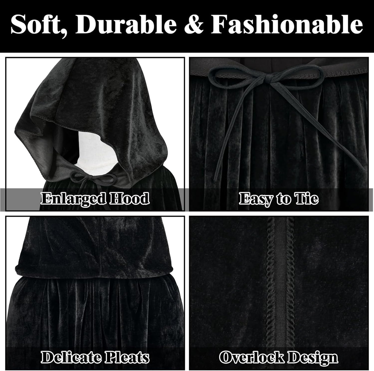 Sarfel Hooded Cloak Velvet Cape with Hood Halloween Capes Women Witch Costume Vampire Cloak Wizard Robe Men Cosplay Costume