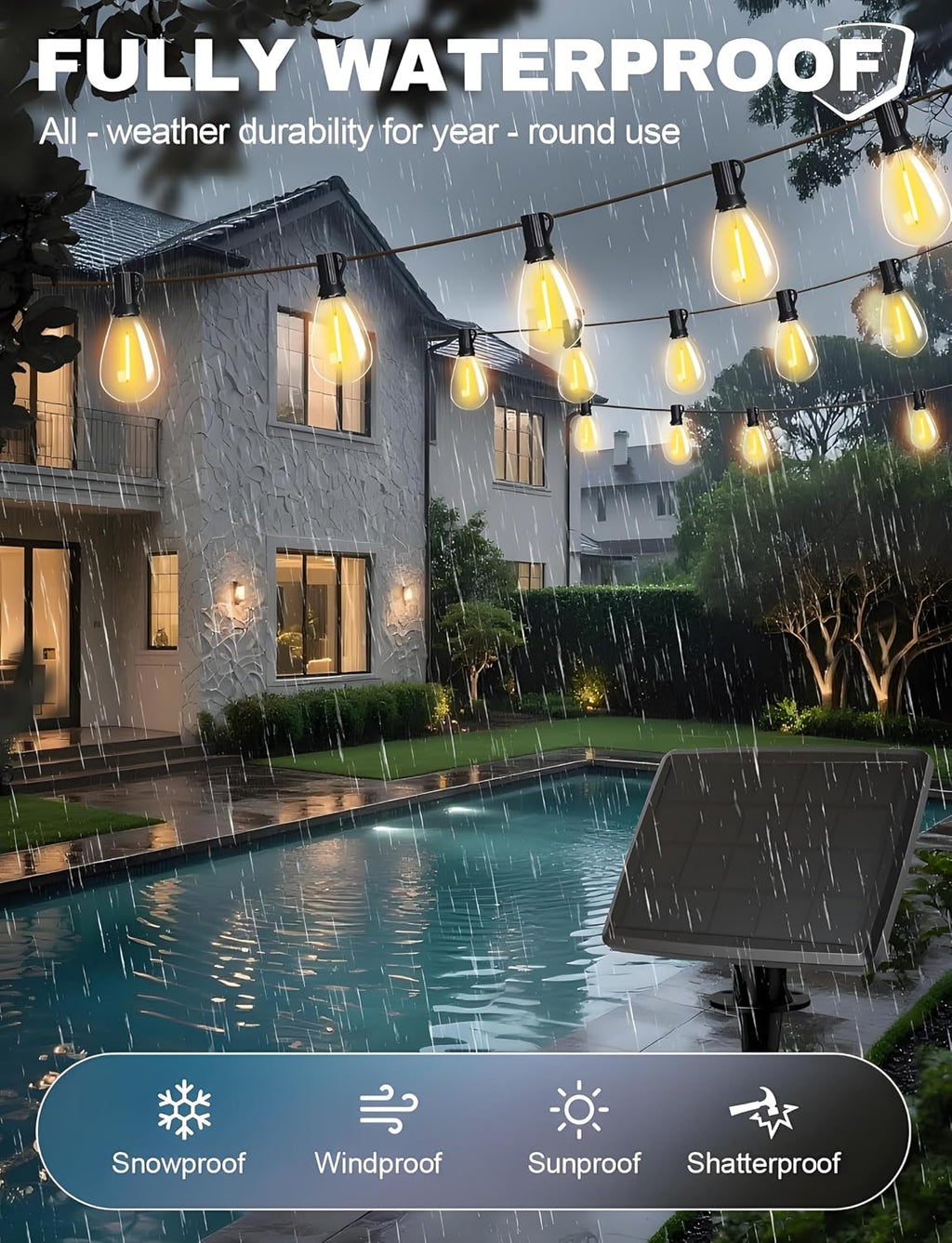Tenmiro 200FT Solar String Lights Outdoor Waterproof with Remote Dimmable