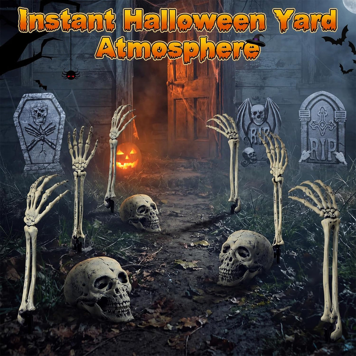 12 Pcs Halloween Skeleton Stakes, Halloween Cemetery Decorations Outdoor