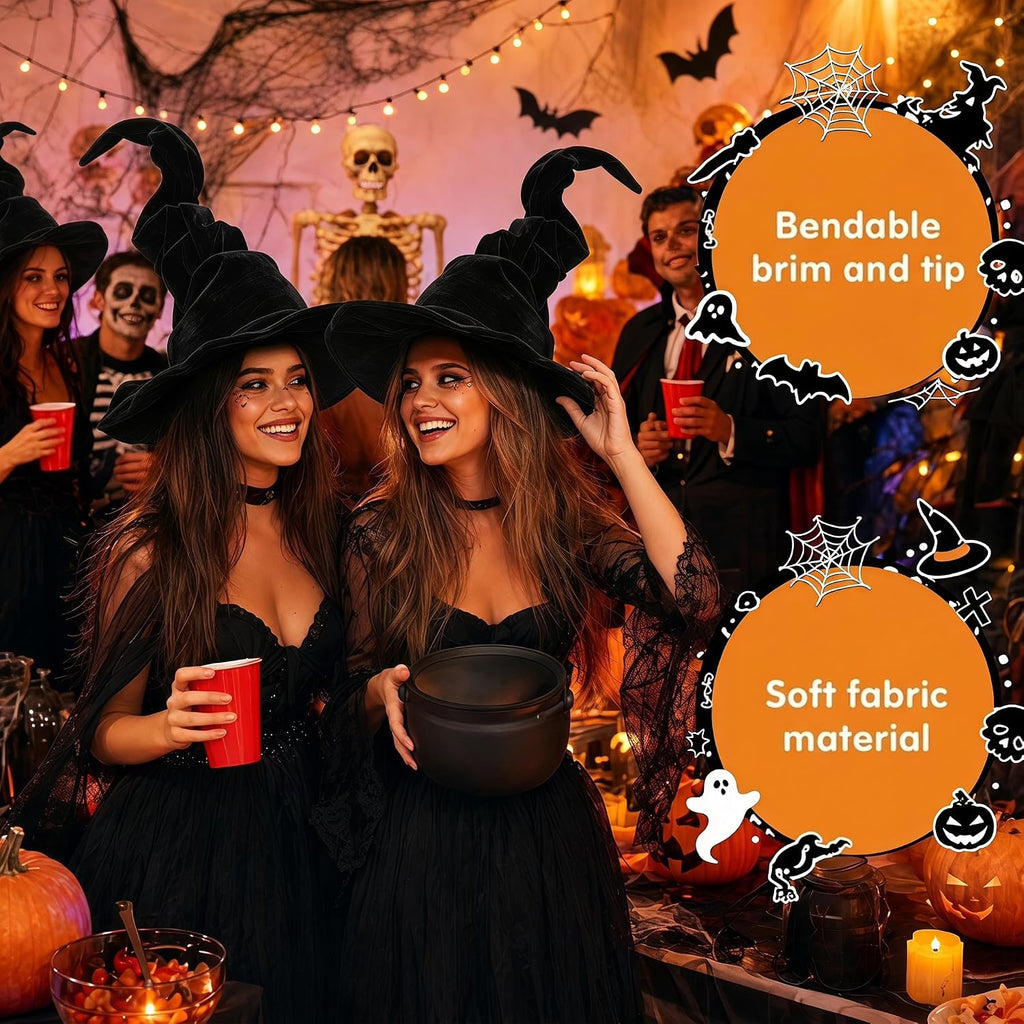 Black Witch Hat with Spider, Halloween Witches Hat for Women Costume Party