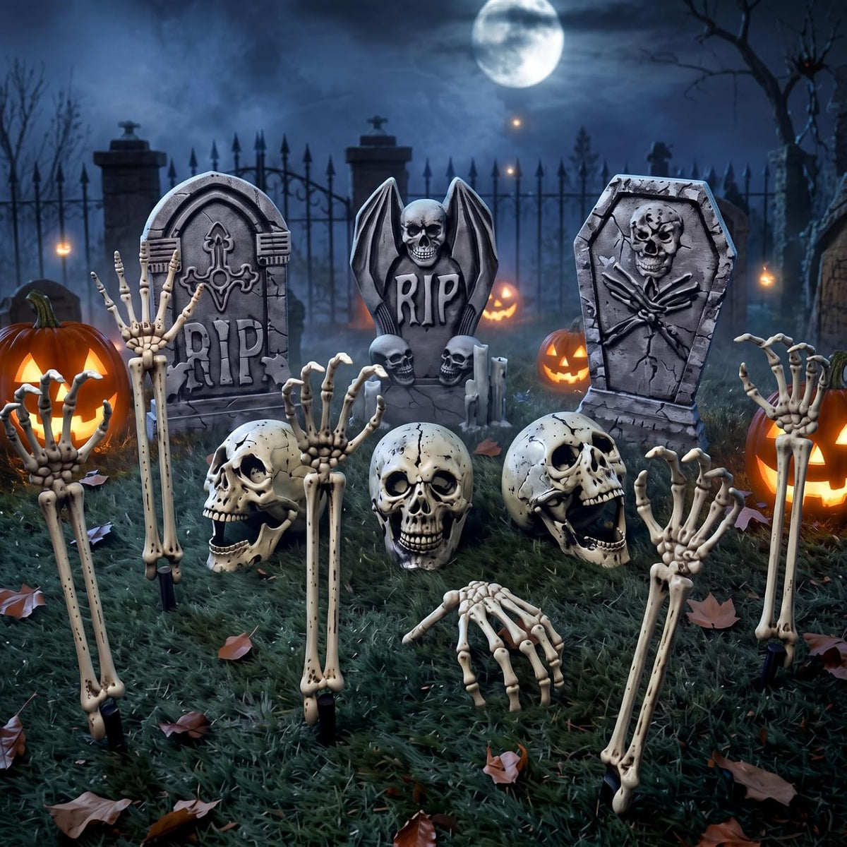12 Pcs Halloween Skeleton Stakes, Halloween Cemetery Decorations Outdoor