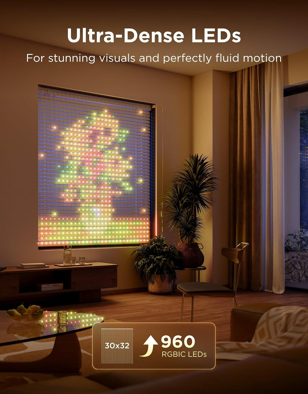 Govee Smart Curtain Lights Pro, 960 LEDs, 5.4×5.7ft for Holiday Decor