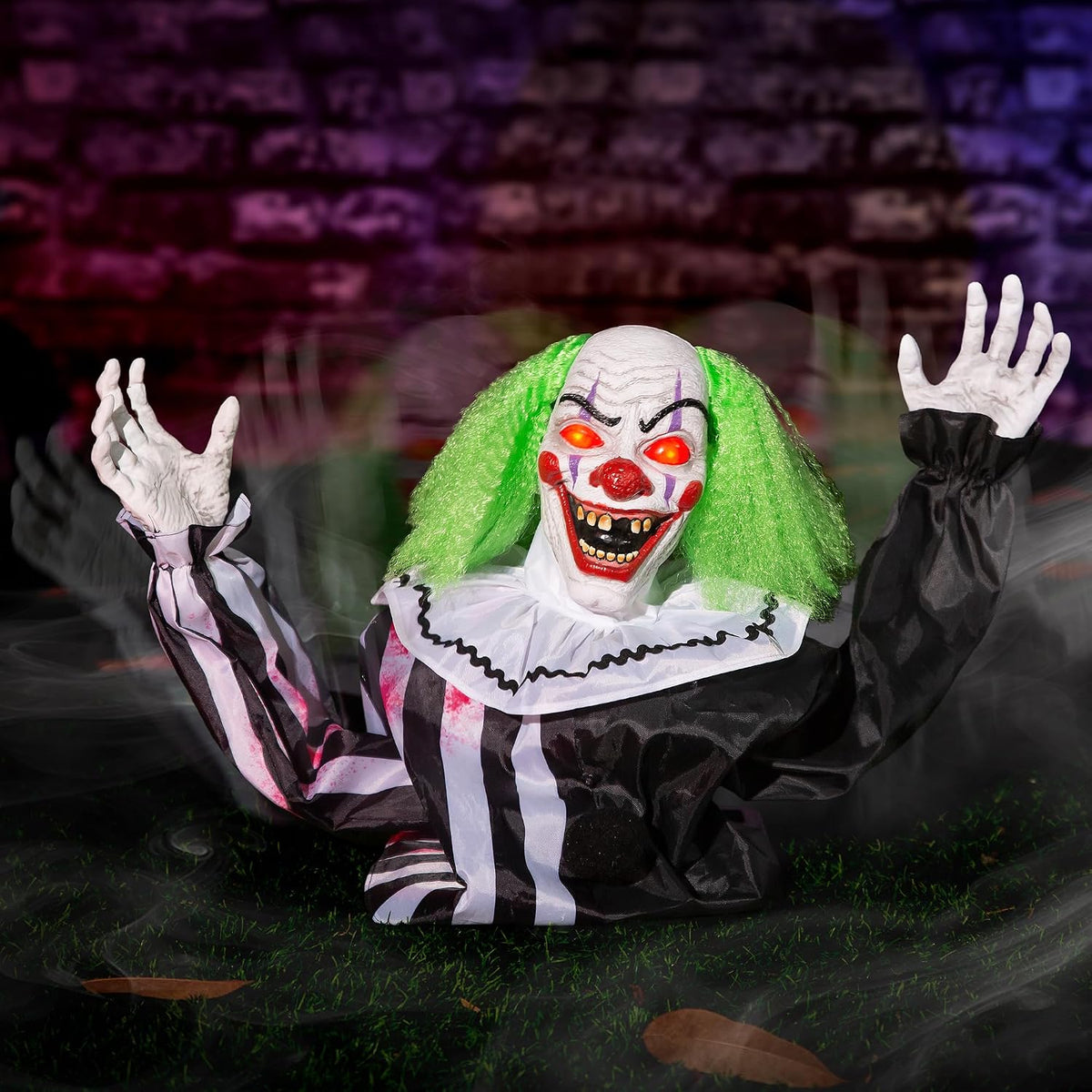 Halloween Animatronic 6ft Killer Clown Decorations, 72inch Animated Clown with Motion Activation, Creepy Sound, Scary Move, Light Up Eyes, Haunted House Spooky Horror Prop for Indoor, Outdoor, Yard