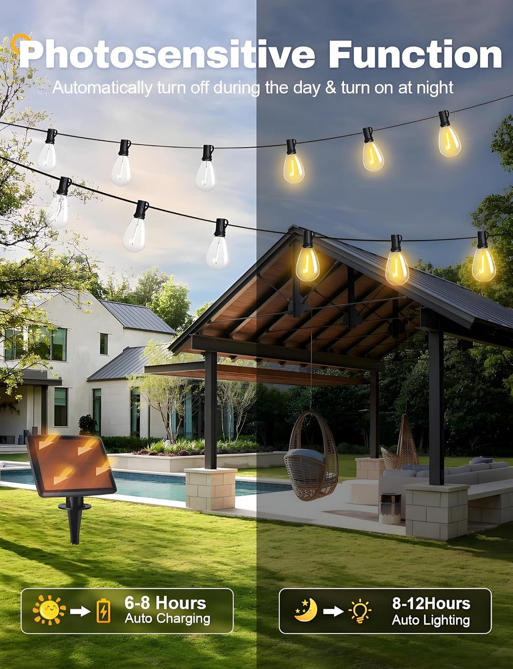 Tenmiro 200FT Solar String Lights Outdoor Waterproof with Remote Dimmable