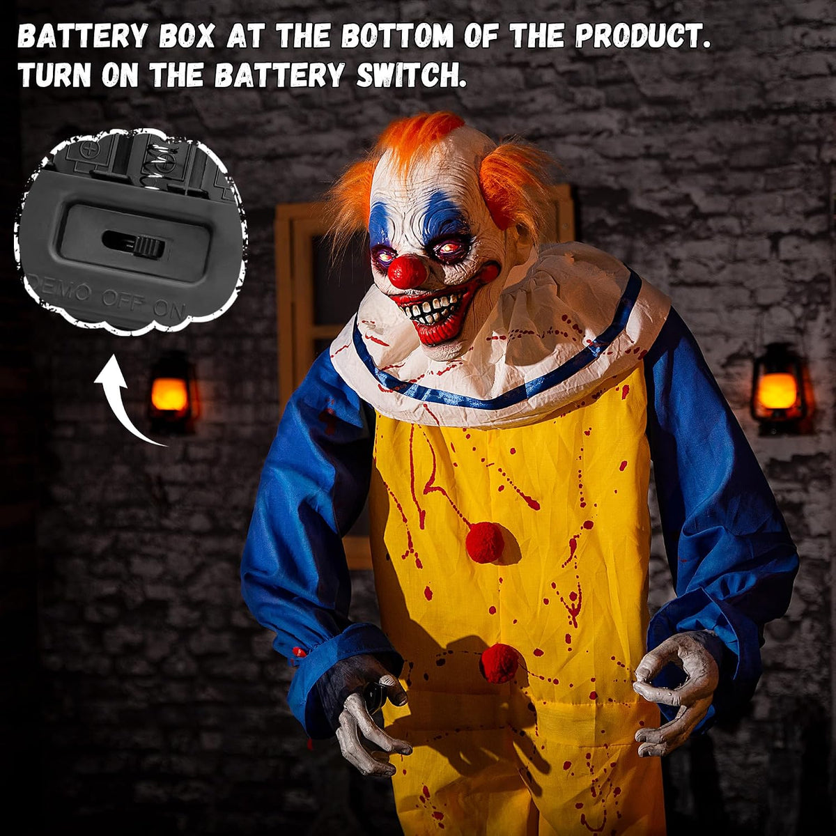 Halloween Animatronic 6ft Killer Clown Decorations, 72inch Animated Clown with Motion Activation, Creepy Sound, Scary Move, Light Up Eyes, Haunted House Spooky Horror Prop for Indoor, Outdoor, Yard