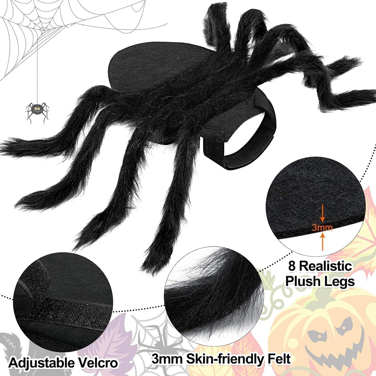 Halloween Spider Costume for Dog, Halloween Pet Costume Halloween Decorations, Spider Decor Halloween Party Supply, Spider Cosplay Costumes with Adjustable Velcro for Small Medium Dogs and Cats
