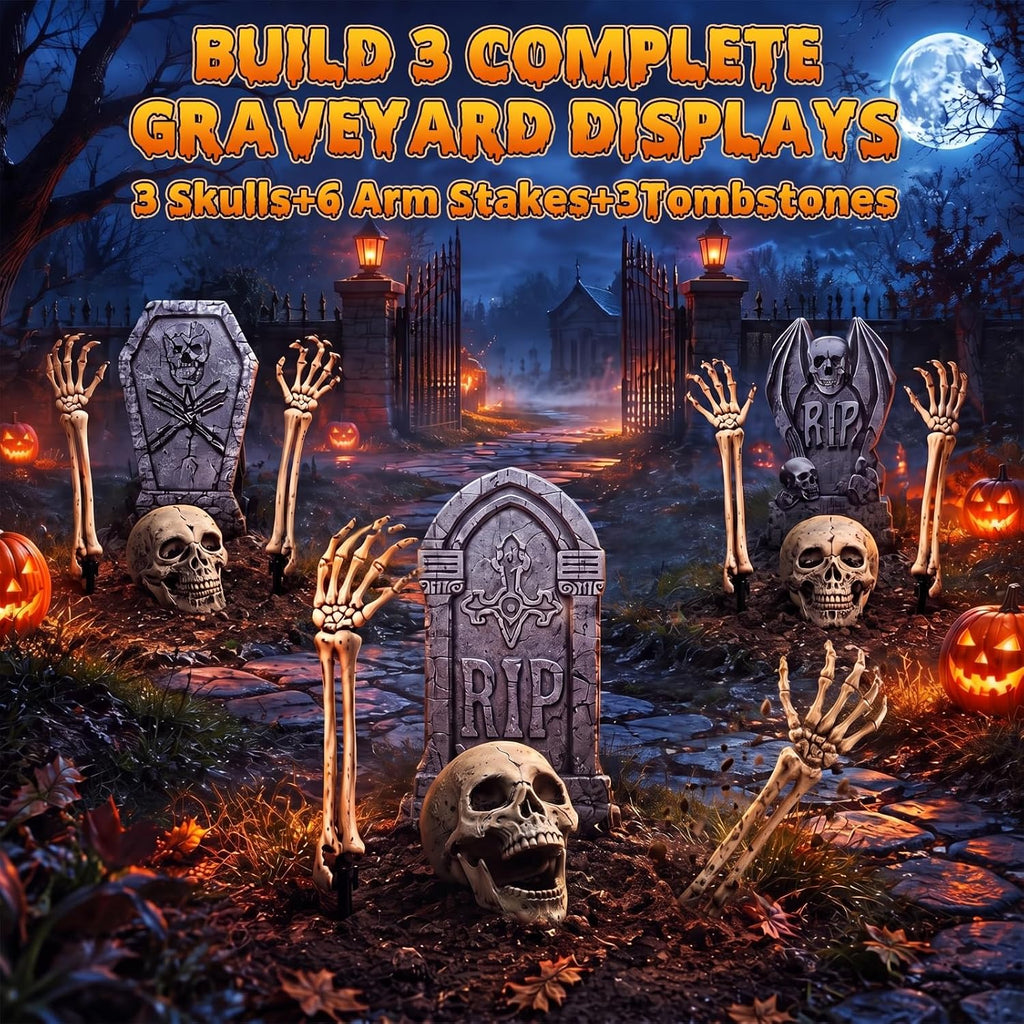 12 Pcs Halloween Skeleton Stakes, Halloween Cemetery Decorations Outdoor
