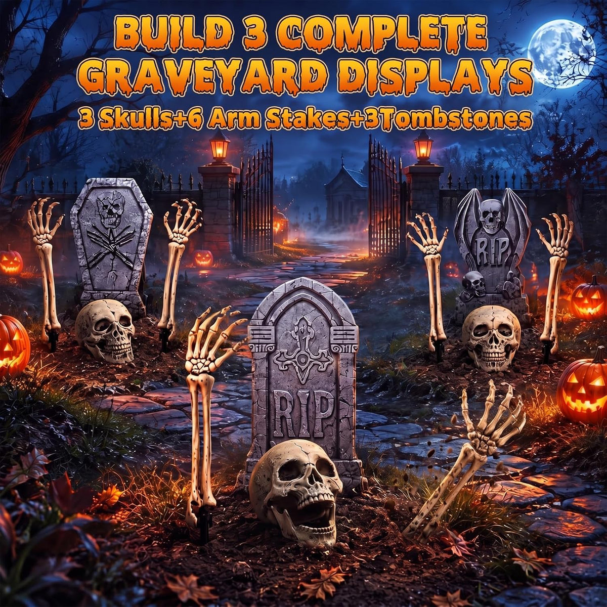 12 Pcs Halloween Skeleton Stakes, Halloween Cemetery Decorations Outdoor