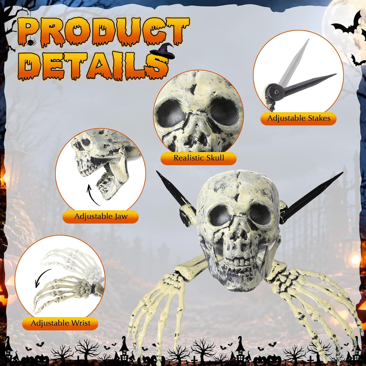 12 Pcs Halloween Skeleton Stakes, Halloween Cemetery Decorations Outdoor